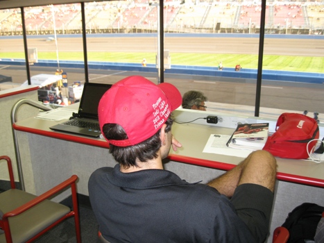 Tristan Vautier sits in the media center pondering an IZOD IndyCar Series future.